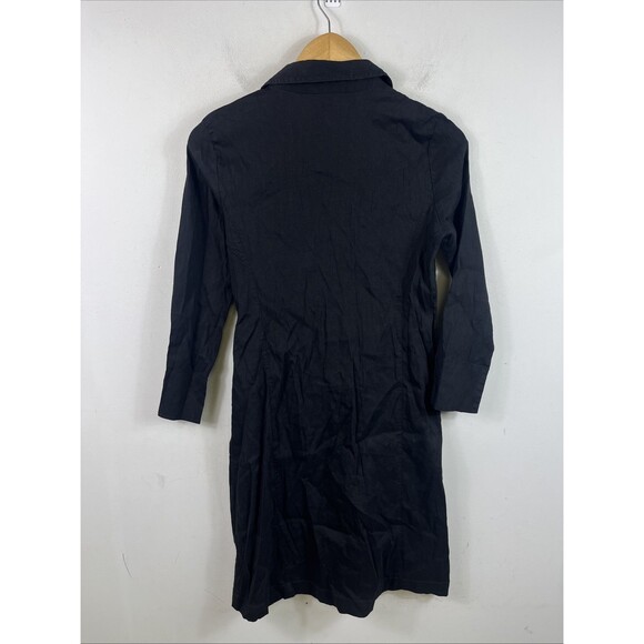 Eileen Fisher Black Linen Blend Button Front 3/4 Sleeve Dress Resort Goth XS - Picture 5 of 8